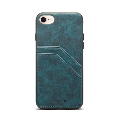For iPhone 16e Denior D09 PU Dual Card Slot Back Cover Phone Case(Blue) by Denior