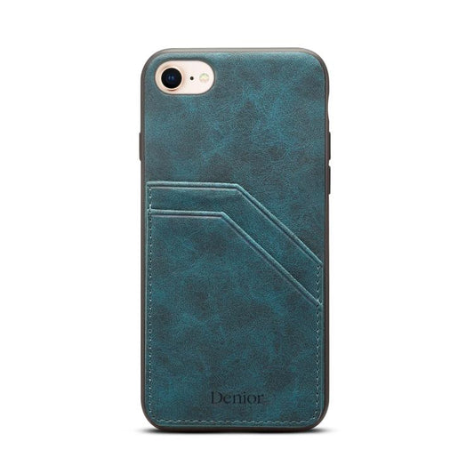For iPhone 16e Denior D09 PU Dual Card Slot Back Cover Phone Case(Blue) by Denior