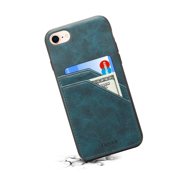 For iPhone 16e Denior D09 PU Dual Card Slot Back Cover Phone Case(Blue) by Denior