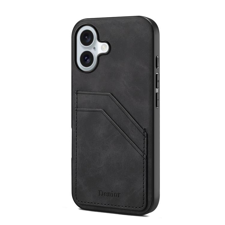 For iPhone 17 Denior D09 PU Dual Card Slot Back Cover Phone Case(Black) by Denior