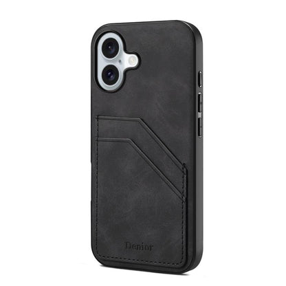 For iPhone 17 Denior D09 PU Dual Card Slot Back Cover Phone Case(Black) by Denior