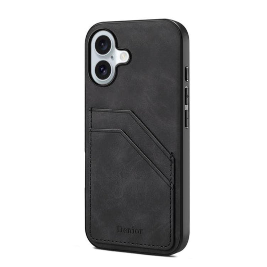 For iPhone 17 Denior D09 PU Dual Card Slot Back Cover Phone Case(Black) by Denior