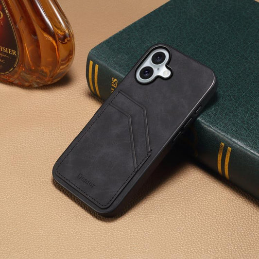 For iPhone 17 Denior D09 PU Dual Card Slot Back Cover Phone Case(Black) by Denior