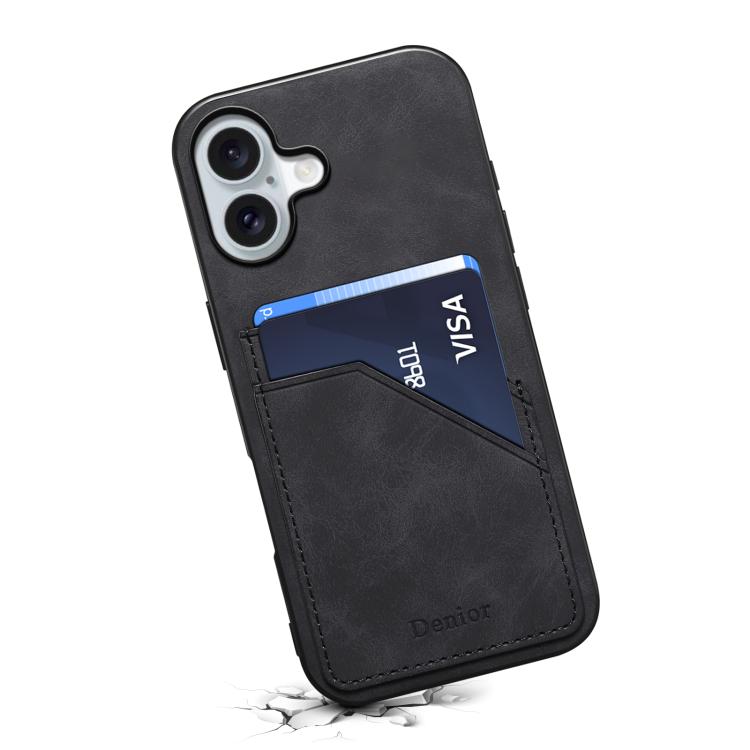 For iPhone 17 Denior D09 PU Dual Card Slot Back Cover Phone Case(Black) by Denior