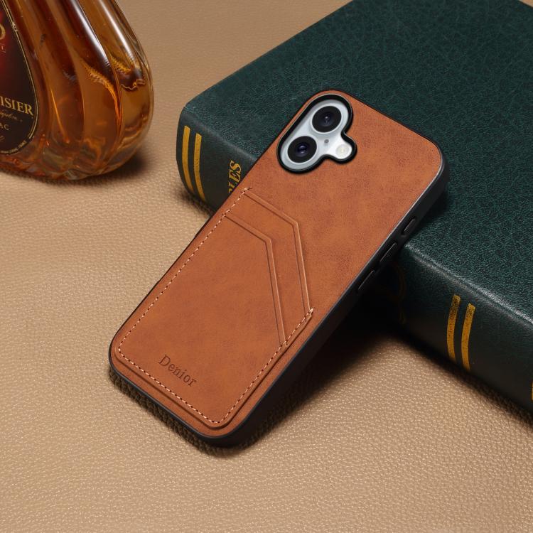 For iPhone 17 Denior D09 PU Dual Card Slot Back Cover Phone Case(Brown) by Denior
