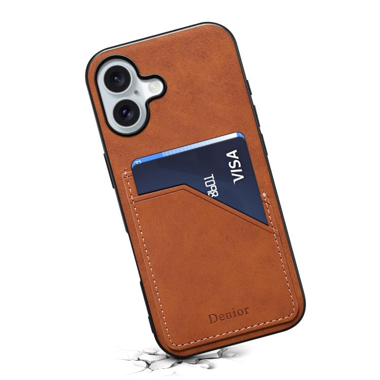 For iPhone 17 Denior D09 PU Dual Card Slot Back Cover Phone Case(Brown) by Denior