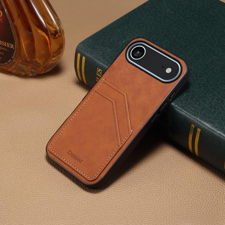 For iPhone Air Denior D09 PU Dual Card Slot Back Cover Phone Case(Brown) by Denior