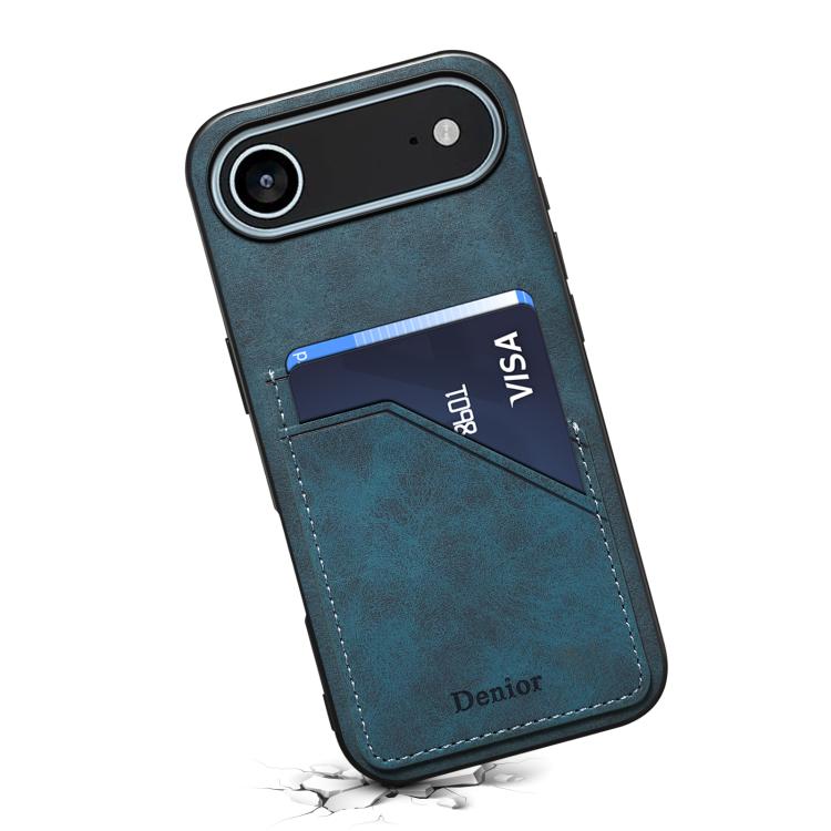 For iPhone Air Denior D09 PU Dual Card Slot Back Cover Phone Case(Blue) by Denior