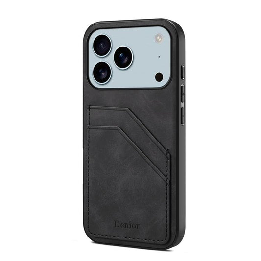 For iPhone 17 Pro Denior D09 PU Dual Card Slot Back Cover Phone Case(Black) by Denior