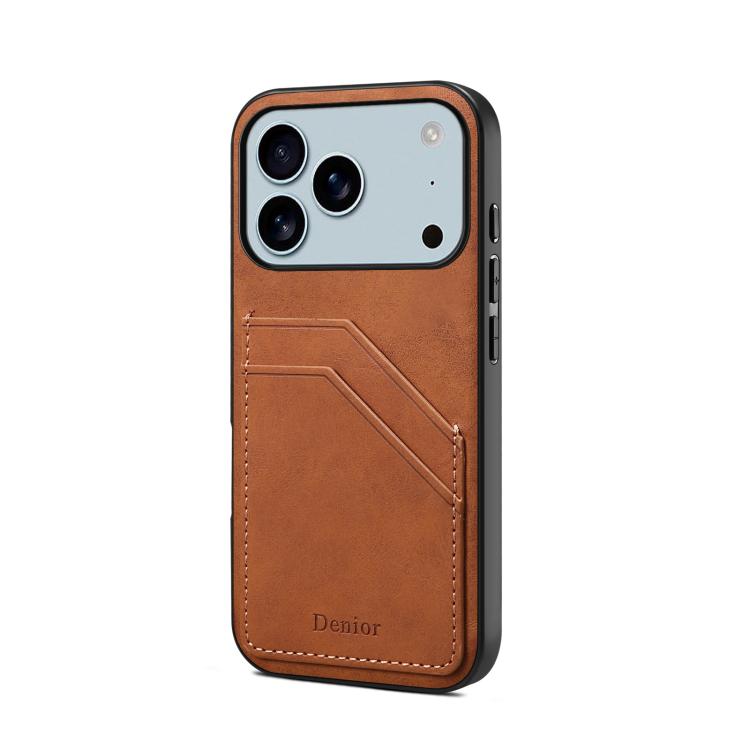 For iPhone 17 Pro Denior D09 PU Dual Card Slot Back Cover Phone Case(Brown) by Denior