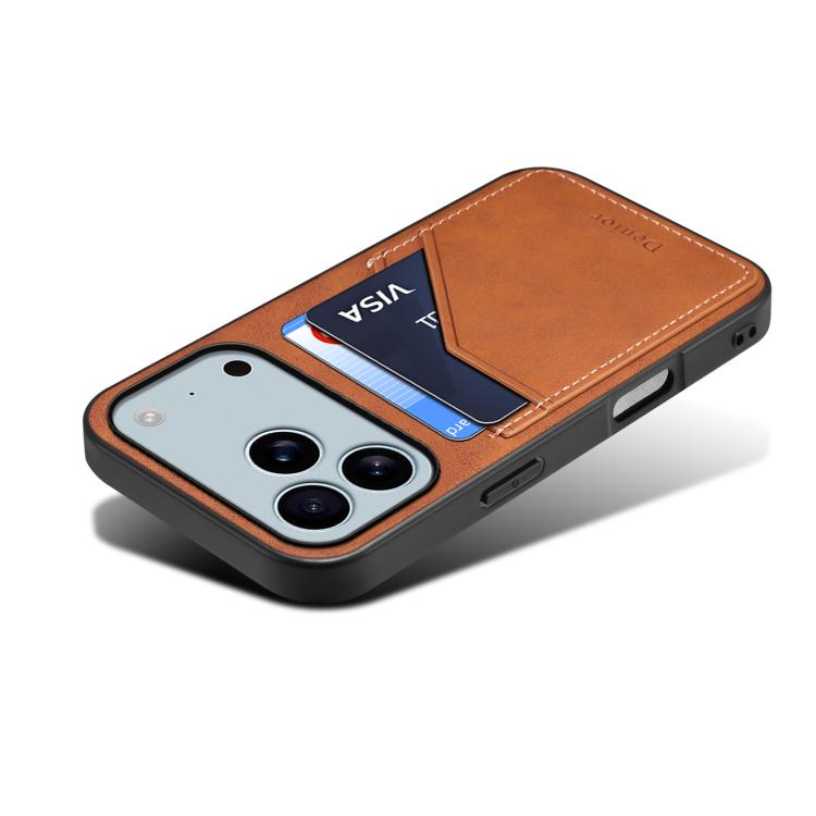 For iPhone 17 Pro Denior D09 PU Dual Card Slot Back Cover Phone Case(Brown) by Denior