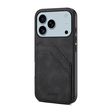 For iPhone 17 Pro Max Denior D09 PU Dual Card Slot Back Cover Phone Case(Black) by Denior