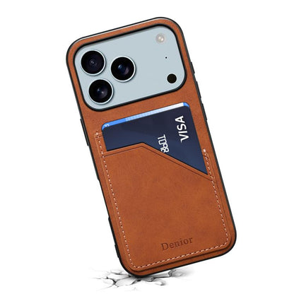 For iPhone 17 Pro Max Denior D09 PU Dual Card Slot Back Cover Phone Case(Brown) by Denior