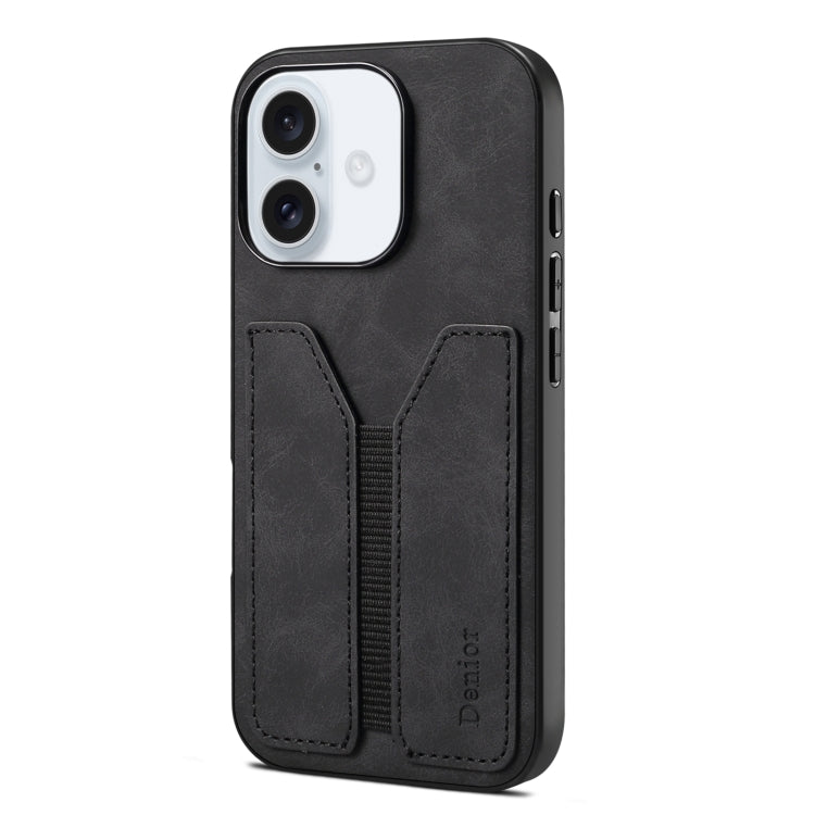 For iPhone 16 Denior D07 DV Elastic Card Slot PU Back Cover Phone Case(Black) by Denior