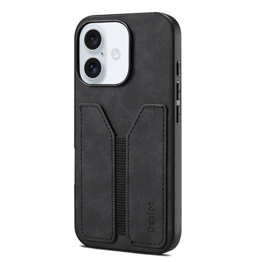 For iPhone 16 Denior D07 DV Elastic Card Slot PU Back Cover Phone Case(Black) by Denior
