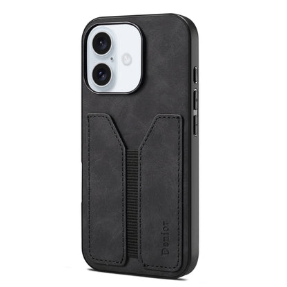 For iPhone 16 Plus Denior D07 DV Elastic Card Slot PU Back Cover Phone Case(Black) by Denior