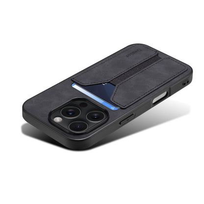 For iPhone 16 Plus Denior D07 DV Elastic Card Slot PU Back Cover Phone Case(Black) by Denior