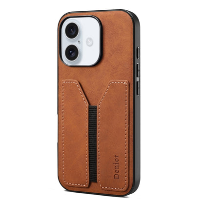For iPhone 16 Plus Denior D07 DV Elastic Card Slot PU Back Cover Phone Case(Brown) by Denior