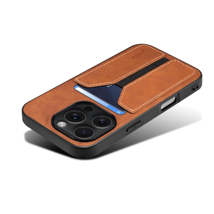 For iPhone 16 Pro Max Denior D07 DV Elastic Card Slot PU Back Cover Phone Case(Brown) by Denior