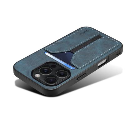 For iPhone 16 Pro Max Denior D07 DV Elastic Card Slot PU Back Cover Phone Case(Blue) by Denior