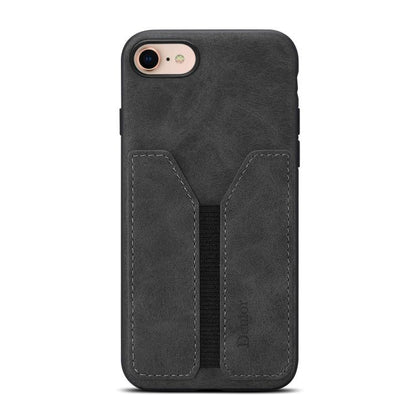 For iPhone 16e Denior D07 DV Elastic Card Slot PU Back Cover Phone Case(Black) by Denior