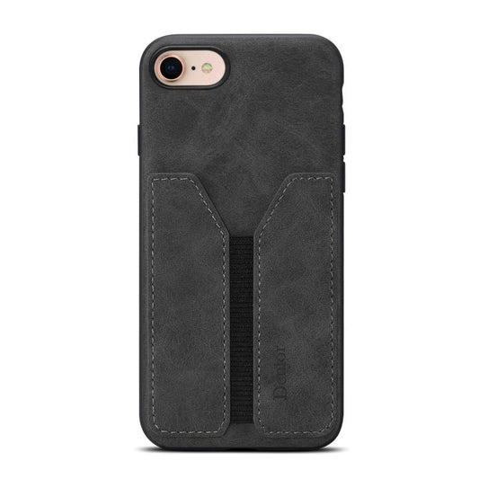 For iPhone 16e Denior D07 DV Elastic Card Slot PU Back Cover Phone Case(Black) by Denior