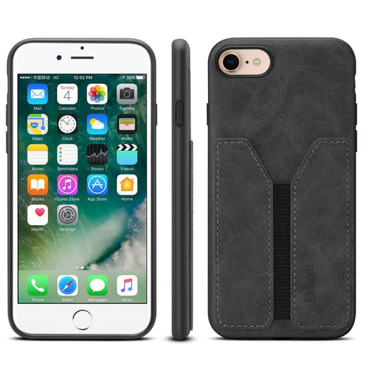 For iPhone 16e Denior D07 DV Elastic Card Slot PU Back Cover Phone Case(Black) by Denior