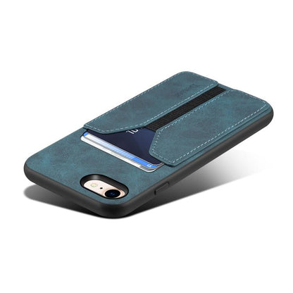 For iPhone 16e Denior D07 DV Elastic Card Slot PU Back Cover Phone Case(Blue) by Denior