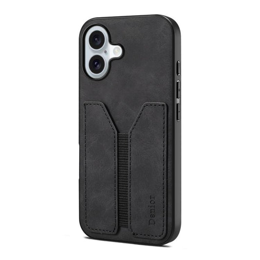For iPhone 17 Denior D07 DV Elastic Card Slot PU Back Cover Phone Case(Black) by Denior