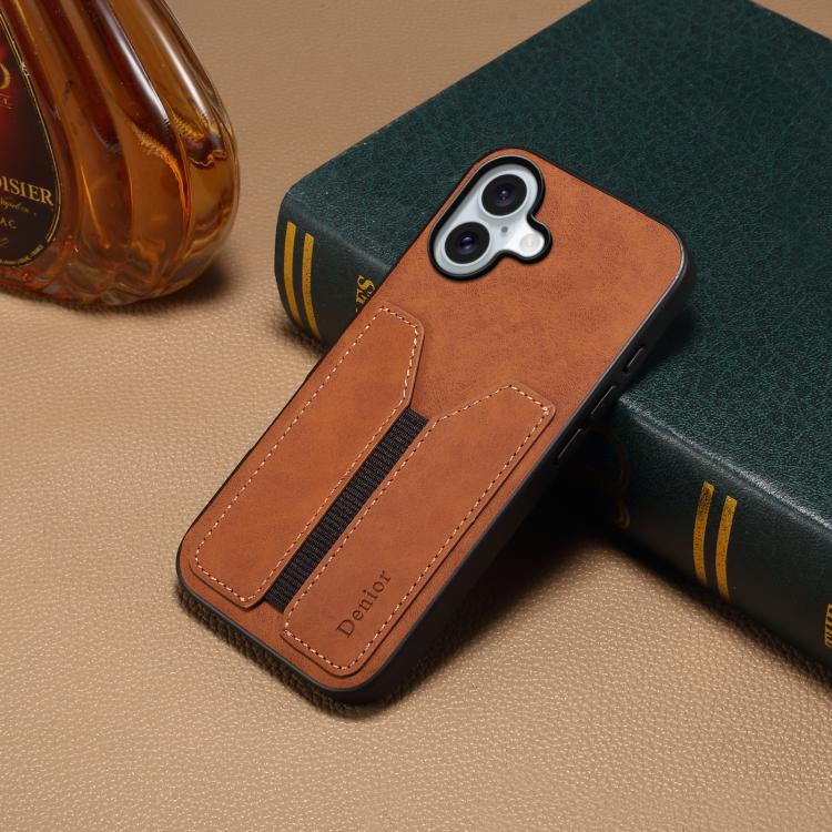 For iPhone 17 Denior D07 DV Elastic Card Slot PU Back Cover Phone Case(Brown) by Denior