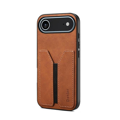 For iPhone Air Denior D07 DV Elastic Card Slot PU Back Cover Phone Case(Brown) by Denior