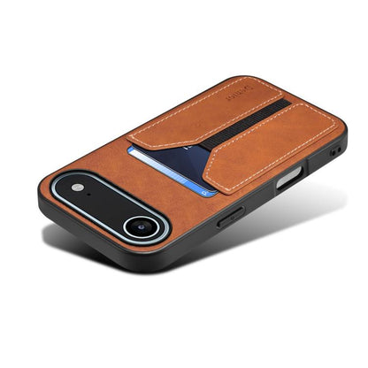 For iPhone Air Denior D07 DV Elastic Card Slot PU Back Cover Phone Case(Brown) by Denior