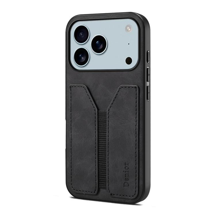 For iPhone 17 Pro Denior D07 DV Elastic Card Slot PU Back Cover Phone Case(Black) by Denior