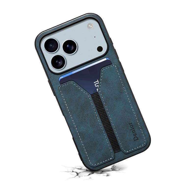 For iPhone 17 Pro Denior D07 DV Elastic Card Slot PU Back Cover Phone Case(Blue) by Denior