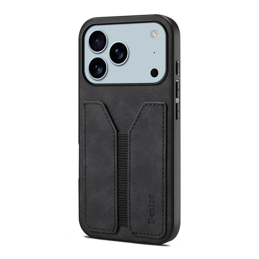 For iPhone 17 Pro Max Denior D07 DV Elastic Card Slot PU Back Cover Phone Case(Black) by Denior