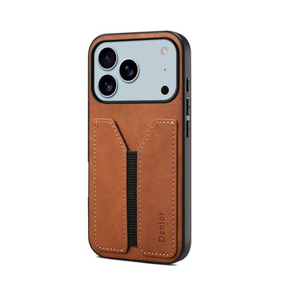 For iPhone 17 Pro Max Denior D07 DV Elastic Card Slot PU Back Cover Phone Case(Brown) by Denior