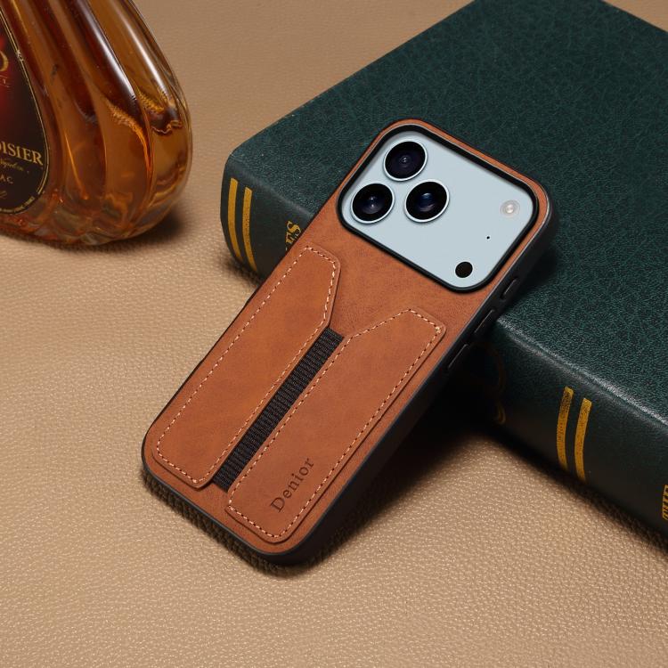 For iPhone 17 Pro Max Denior D07 DV Elastic Card Slot PU Back Cover Phone Case(Brown) by Denior