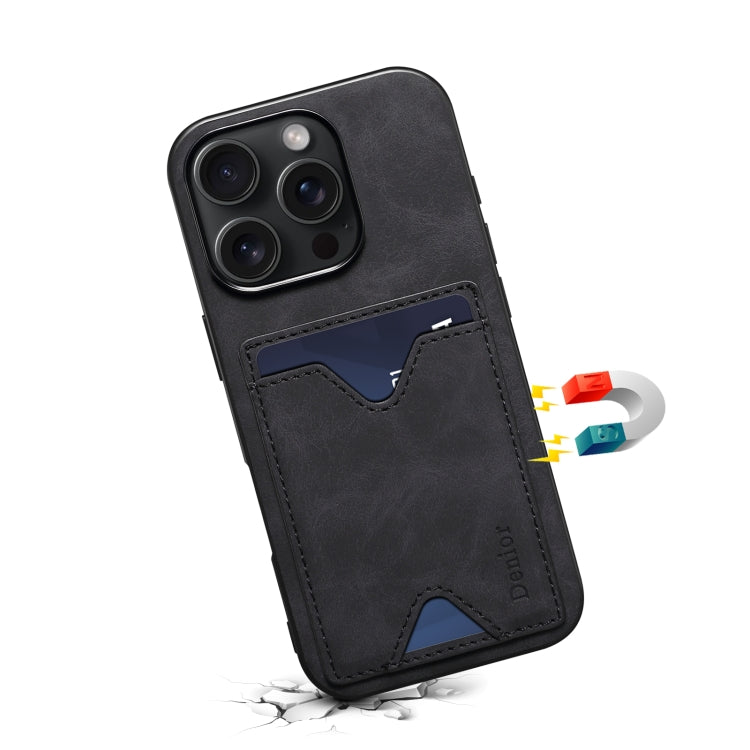 For iPhone 16 Denior D06 PU Back Cover Card Slot Holder Phone Case(Black) by Denior