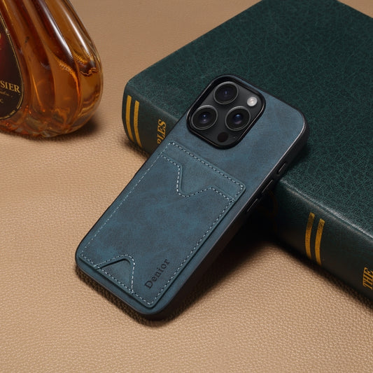 For iPhone 16 Pro Max Denior D06 PU Back Cover Card Slot Holder Phone Case(Blue) by Denior