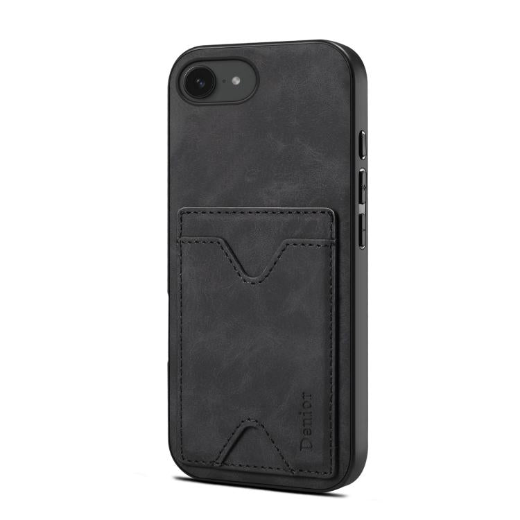 For iPhone 16e Denior D06 PU Back Cover Card Slot Holder Phone Case(Black) by Denior