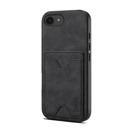 For iPhone 16e Denior D06 PU Back Cover Card Slot Holder Phone Case(Black) by Denior