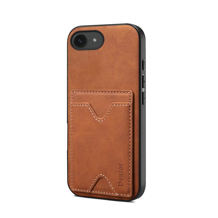 For iPhone 16e Denior D06 PU Back Cover Card Slot Holder Phone Case(Brown) by Denior