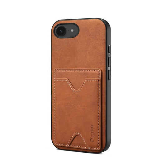 For iPhone 16e Denior D06 PU Back Cover Card Slot Holder Phone Case(Brown) by Denior