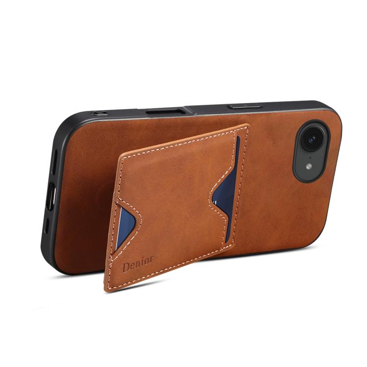 For iPhone 16e Denior D06 PU Back Cover Card Slot Holder Phone Case(Brown) by Denior