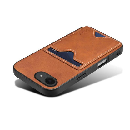 For iPhone 16e Denior D06 PU Back Cover Card Slot Holder Phone Case(Brown) by Denior