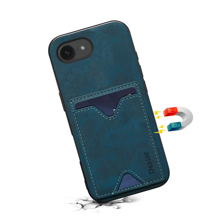 For iPhone 16e Denior D06 PU Back Cover Card Slot Holder Phone Case(Blue) by Denior