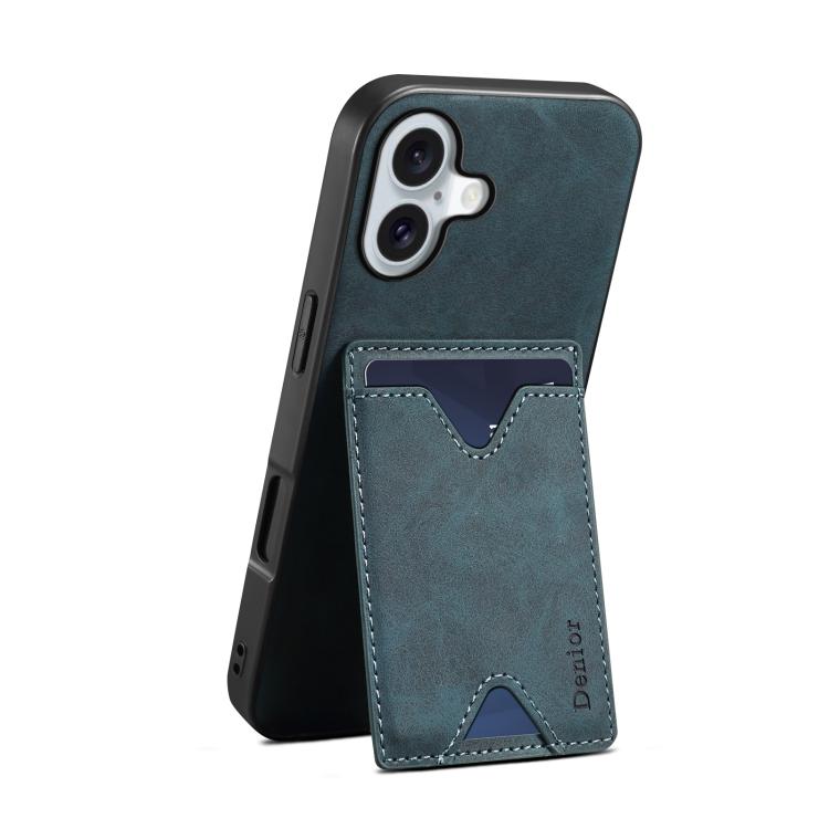 For iPhone 17 Denior D06 PU Back Cover Card Slot Holder Phone Case(Blue) by Denior