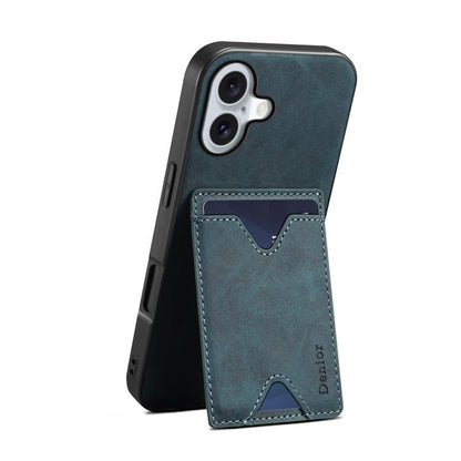 For iPhone 17 Denior D06 PU Back Cover Card Slot Holder Phone Case(Blue) by Denior