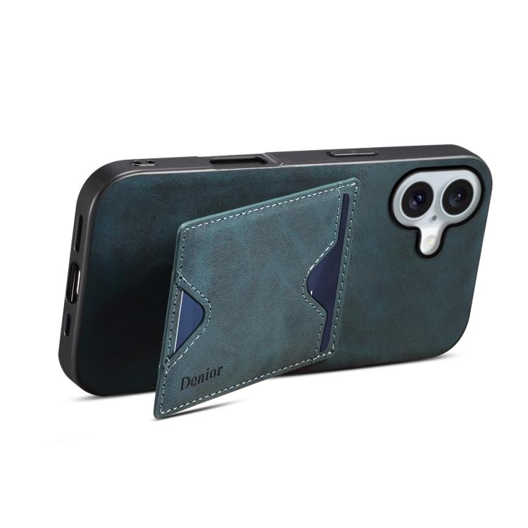 For iPhone 17 Denior D06 PU Back Cover Card Slot Holder Phone Case(Blue) by Denior