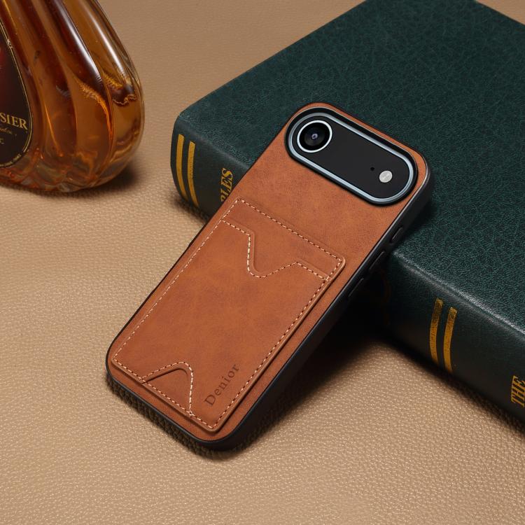 For iPhone Air Denior D06 PU Back Cover Card Slot Holder Phone Case(Brown) by Denior